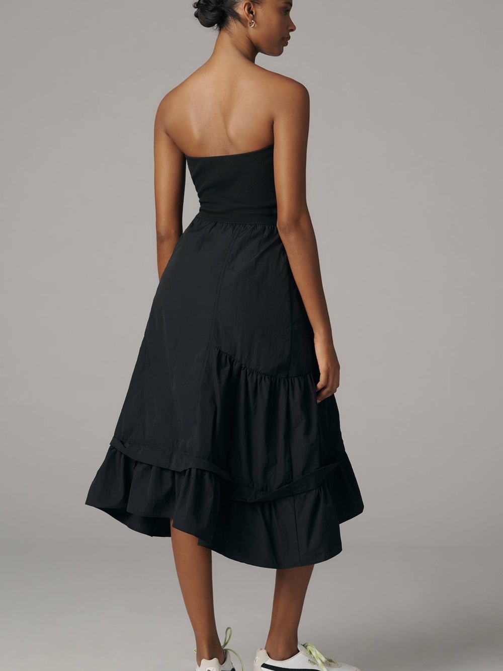 ANTHROPOLOGIE Daily Practice Strapless Drop Waist Tiered Midi Dress XS - Picture 2 of 7